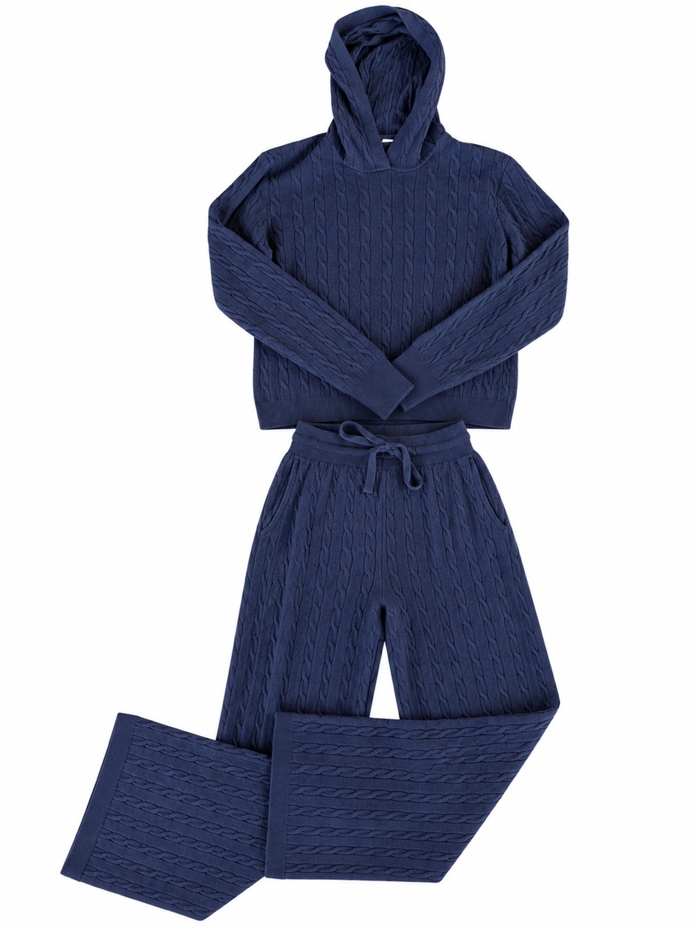 Uniqlo Cable Knit Hoodie Pants Lounge Set Navy Blue Size M